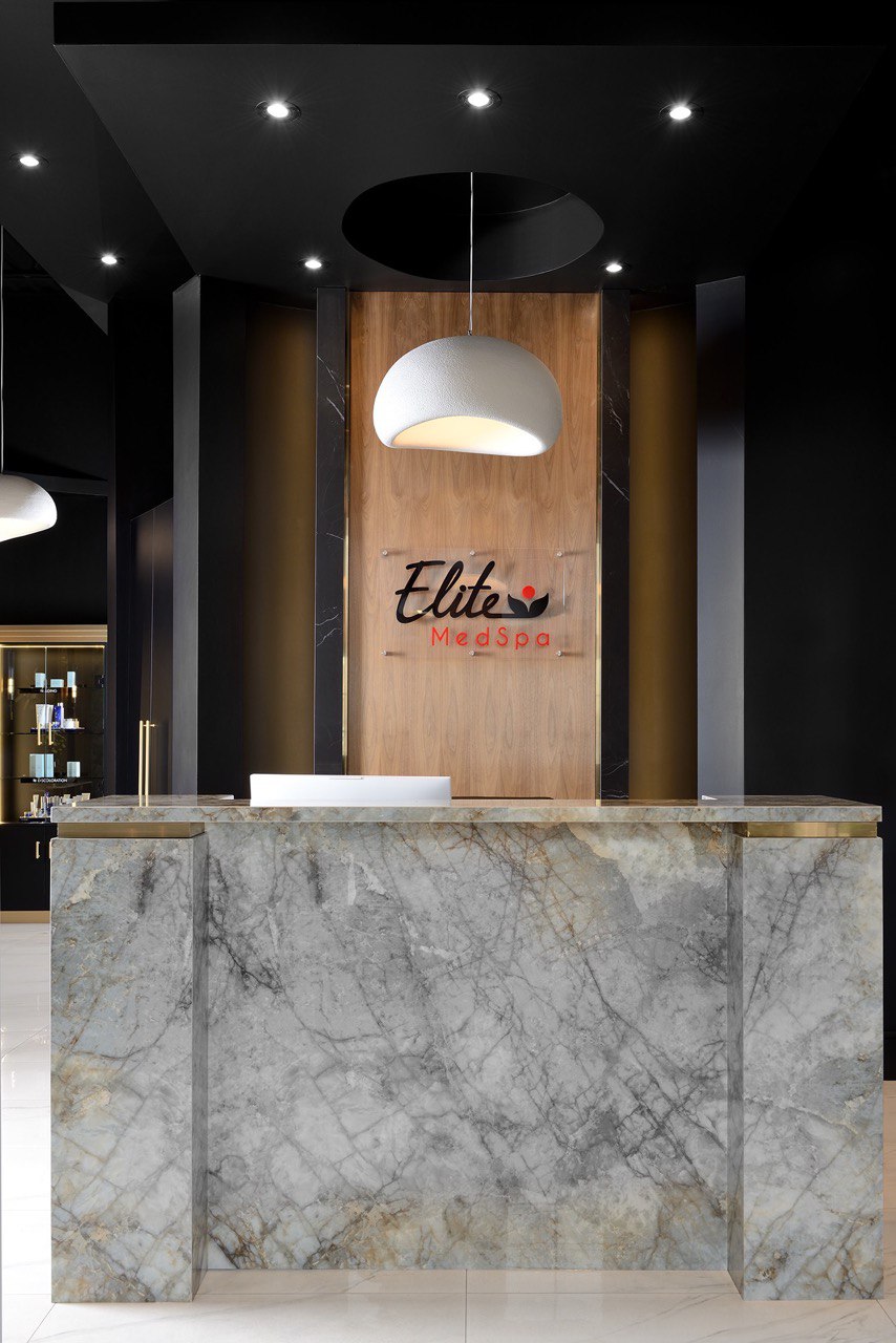Reception area of Elite Med Spa featured in the About Us section